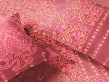 Essentials Premium 100% Cotton Large Bedsheet, 132 TC, Ornate, Red