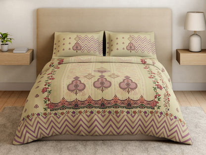 Essentials Premium 100% Cotton Large Bedsheet, 132 TC, Ornate, Light Yellow