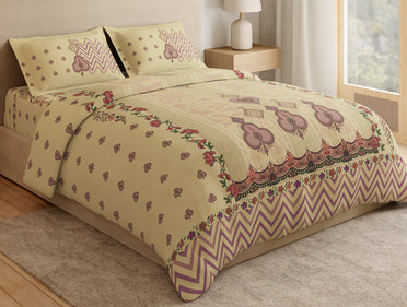 Essentials Premium 100% Cotton Large Bedsheet, 132 TC, Ornate, Light Yellow