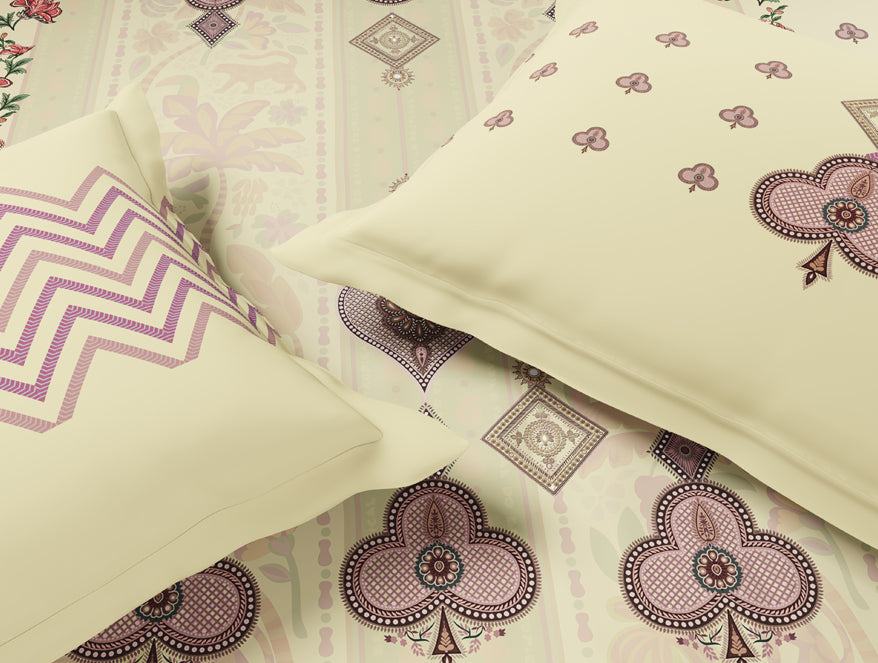 Essentials Premium 100% Cotton Large Bedsheet, 132 TC, Ornate, Light Yellow