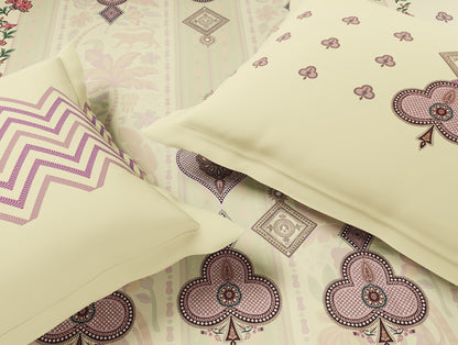 Essentials Premium 100% Cotton Large Bedsheet, 132 TC, Ornate, Light Yellow