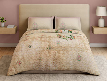 Essentials Premium 100% Cotton Large Bedsheet, 132 TC, Floral, Beige
