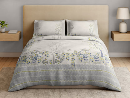 Essentials Premium 100% Cotton Large Bedsheet, 132 TC, Floral, Cream