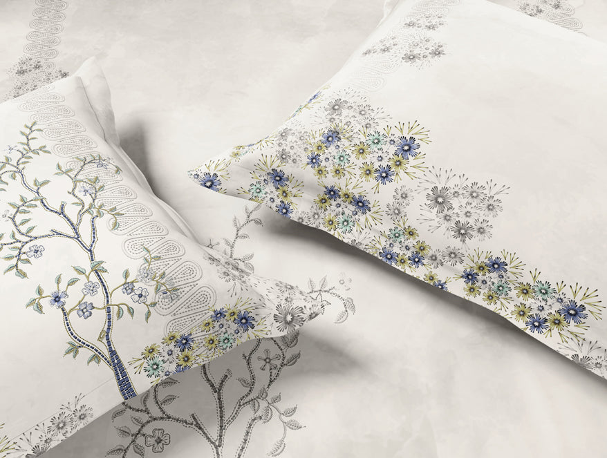 Essentials Premium 100% Cotton Large Bedsheet, 132 TC, Floral, Cream