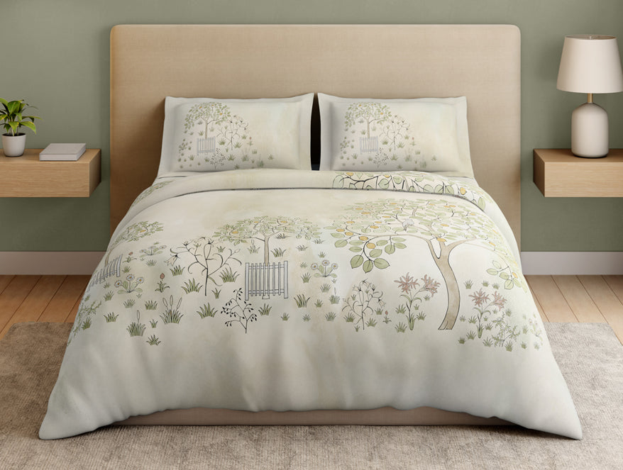 Essentials Premium 100% Cotton Large Bedsheet, 132 TC, Floral, Beige
