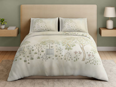 Essentials Premium 100% Cotton Large Bedsheet, 132 TC, Floral, Beige