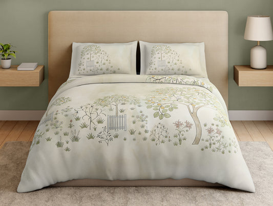 Essentials Premium 100% Cotton Large Bedsheet, 132 TC, Floral, Beige