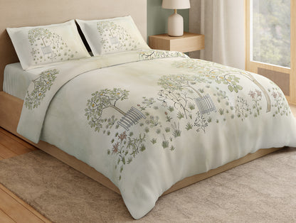 Essentials Premium 100% Cotton Large Bedsheet, 132 TC, Floral, Beige