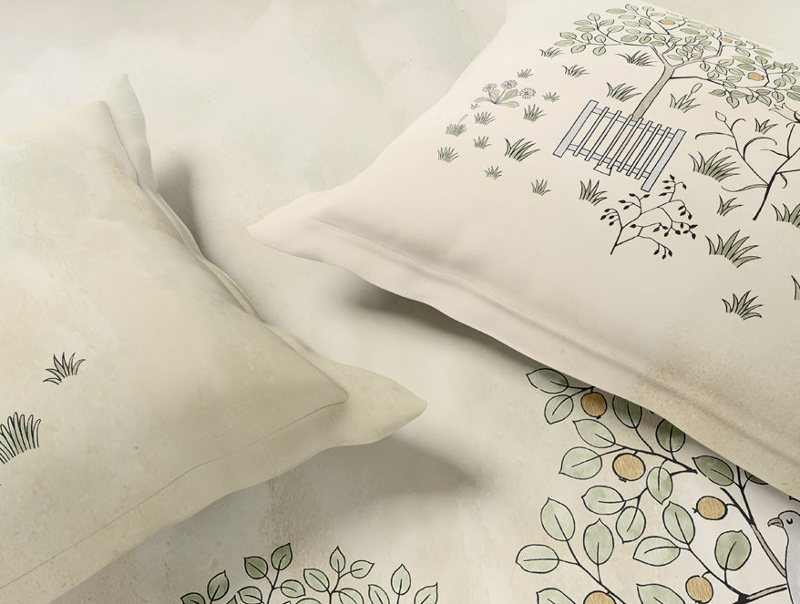 Essentials Premium 100% Cotton Large Bedsheet, 132 TC, Floral, Beige