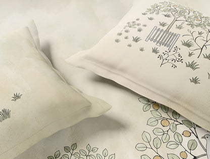 Essentials Premium 100% Cotton Large Bedsheet, 132 TC, Floral, Beige