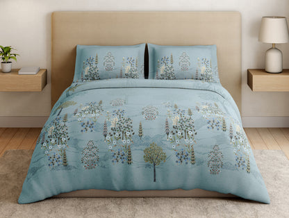 Essentials Premium 100% Cotton Large Bedsheet, 132 TC, Floral, Light Blue