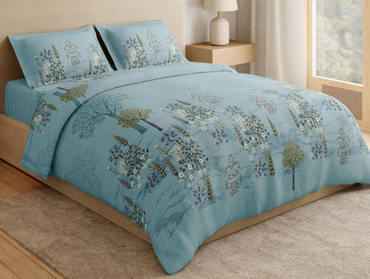 Essentials Premium 100% Cotton Large Bedsheet, 132 TC, Floral, Light Blue