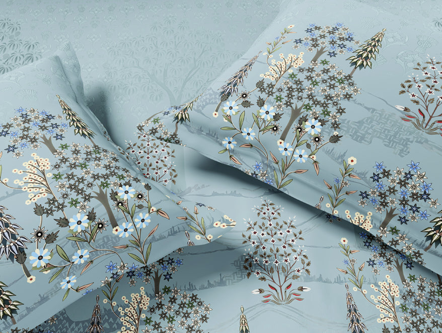 Essentials Premium 100% Cotton Large Bedsheet, 132 TC, Floral, Light Blue