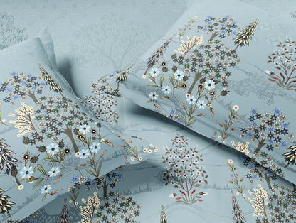 Essentials Premium 100% Cotton Large Bedsheet, 132 TC, Floral, Light Blue