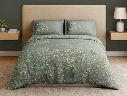 Essentials Premium 100% Cotton Large Bedsheet, 132 TC, Floral, Grey