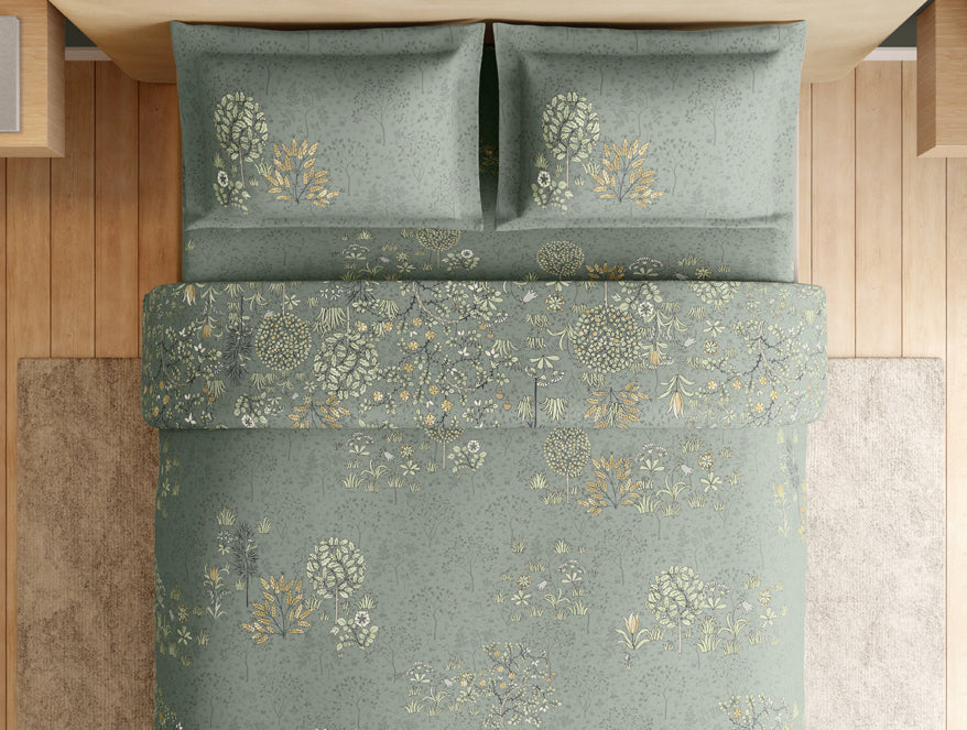 Essentials Premium 100% Cotton Large Bedsheet, 132 TC, Floral, Grey