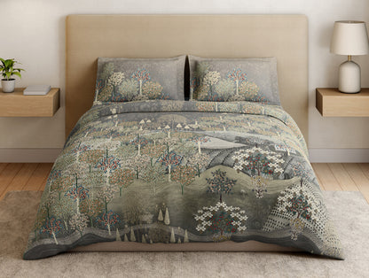 Essentials Premium 100% Cotton Large Bedsheet, 132 TC, Floral, Dark Grey