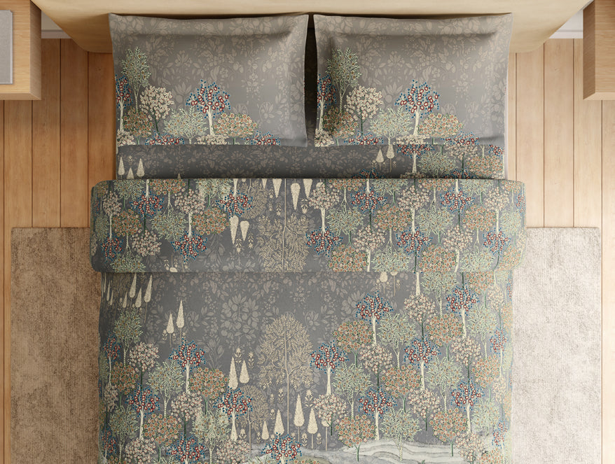 Essentials Premium 100% Cotton Large Bedsheet, 132 TC, Floral, Dark Grey