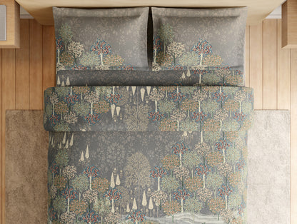 Essentials Premium 100% Cotton Large Bedsheet, 132 TC, Floral, Dark Grey