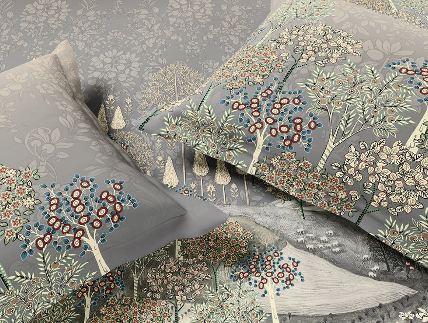 Essentials Premium 100% Cotton Large Bedsheet, 132 TC, Floral, Dark Grey