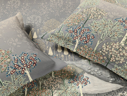 Essentials Premium 100% Cotton Large Bedsheet, 132 TC, Floral, Dark Grey