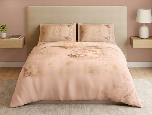 Essentials 100% Cotton Large Bedsheet, 180 TC, Floral, Light Peach