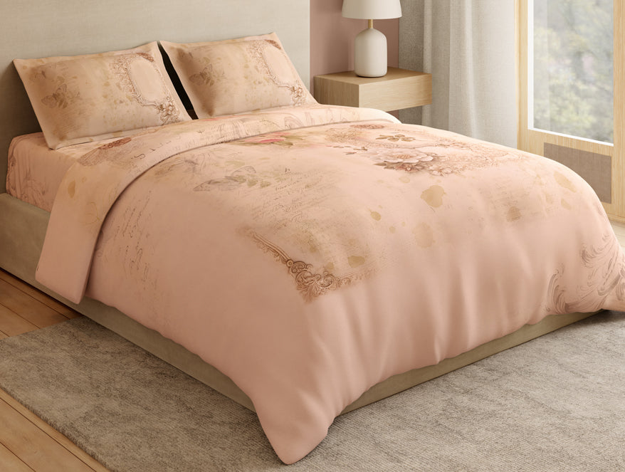 Essentials 100% Cotton Large Bedsheet, 180 TC, Floral, Light Peach