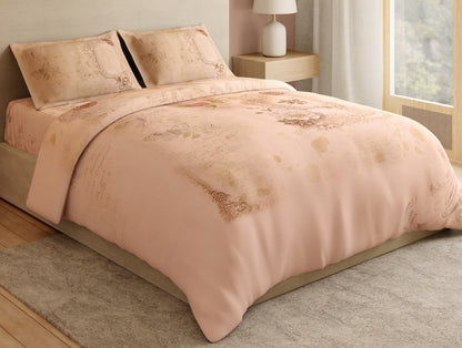 Essentials 100% Cotton Large Bedsheet, 180 TC, Floral, Light Peach