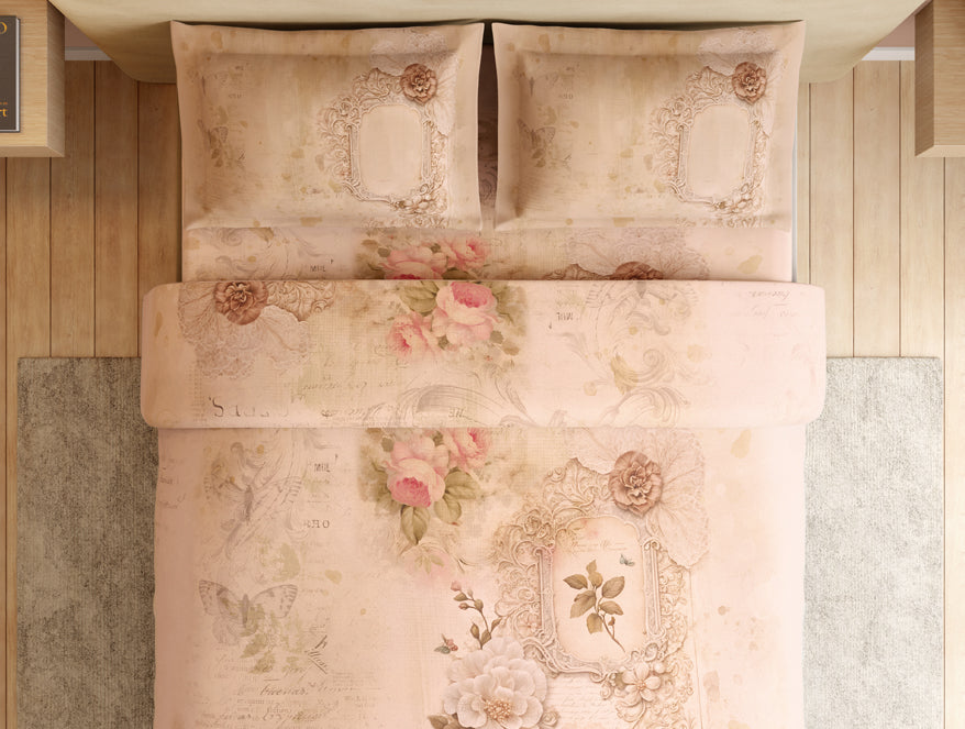 Essentials 100% Cotton Large Bedsheet, 180 TC, Floral, Light Peach