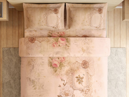 Essentials 100% Cotton Large Bedsheet, 180 TC, Floral, Light Peach