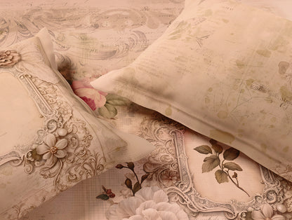 Essentials 100% Cotton Large Bedsheet, 180 TC, Floral, Light Peach