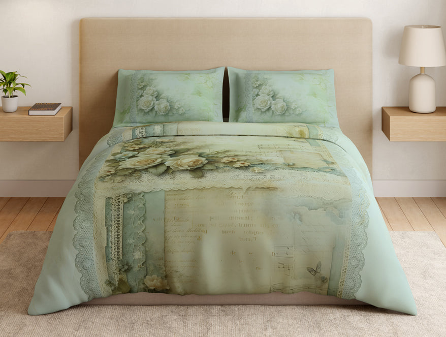Essentials 100% Cotton Large Bedsheet, 180 TC, Floral, Light Green