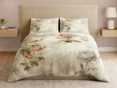 Essentials 100% Cotton Large Bedsheet, 180 TC, Floral, Cream