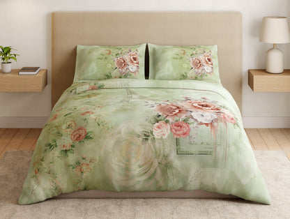 Essentials 100% Cotton Large Bedsheet, 180 TC, Floral, Light Green