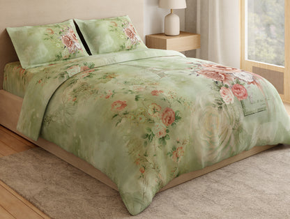 Essentials 100% Cotton Large Bedsheet, 180 TC, Floral, Light Green