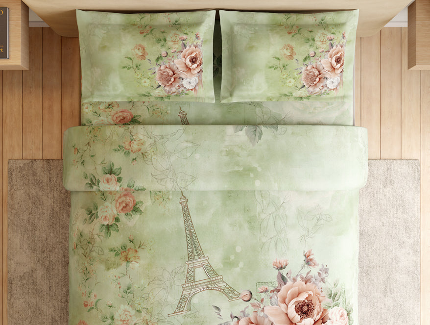 Essentials 100% Cotton Large Bedsheet, 180 TC, Floral, Light Green