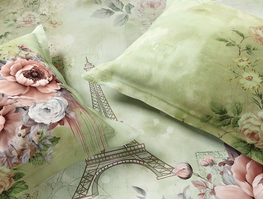 Essentials 100% Cotton Large Bedsheet, 180 TC, Floral, Light Green