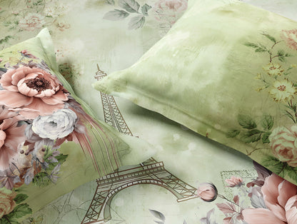 Essentials 100% Cotton Large Bedsheet, 180 TC, Floral, Light Green