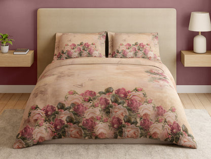 Essentials 100% Cotton Large Bedsheet, 180 TC, Floral, Beige