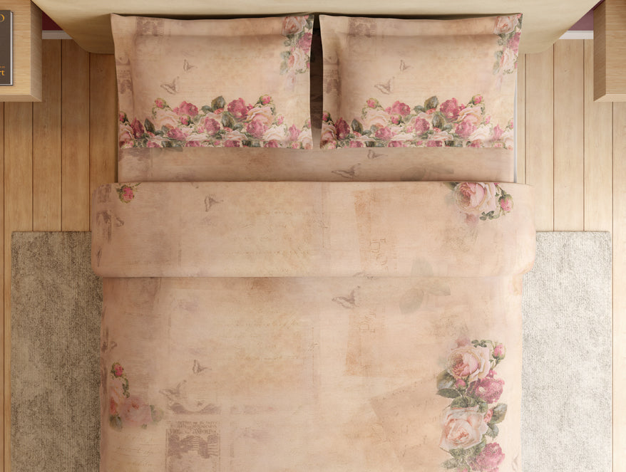 Essentials 100% Cotton Large Bedsheet, 180 TC, Floral, Beige