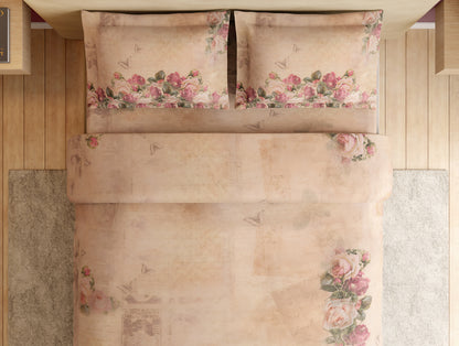 Essentials 100% Cotton Large Bedsheet, 180 TC, Floral, Beige