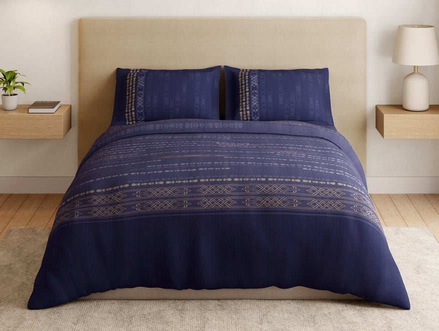 Essentials 100% Cotton Large Bedsheet, 180 TC, Ornate, Blue