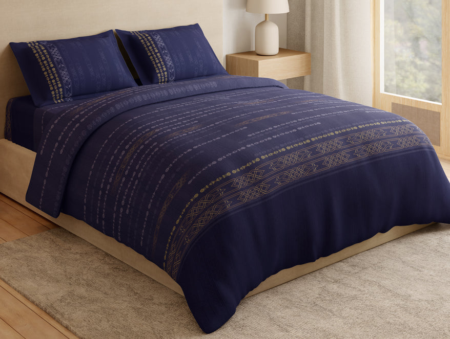 Essentials 100% Cotton Large Bedsheet, 180 TC, Ornate, Blue