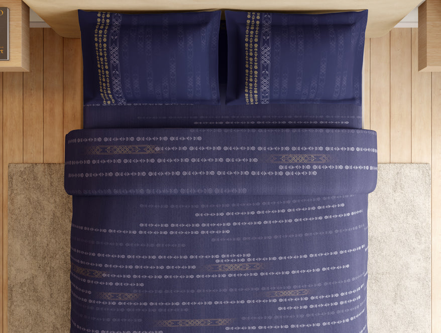 Essentials 100% Cotton Large Bedsheet, 180 TC, Ornate, Blue