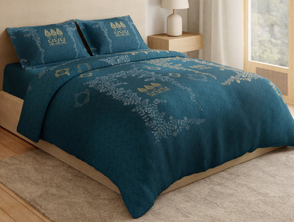 Essentials 100% Cotton Large Bedsheet, 180 TC, Ornate, Dark Teal