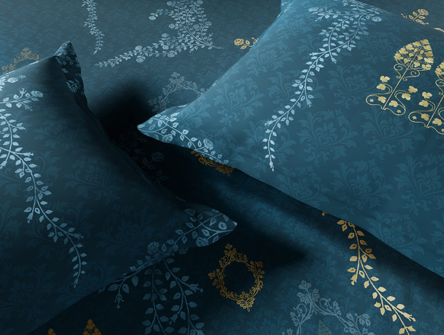 Essentials 100% Cotton Large Bedsheet, 180 TC, Ornate, Dark Teal