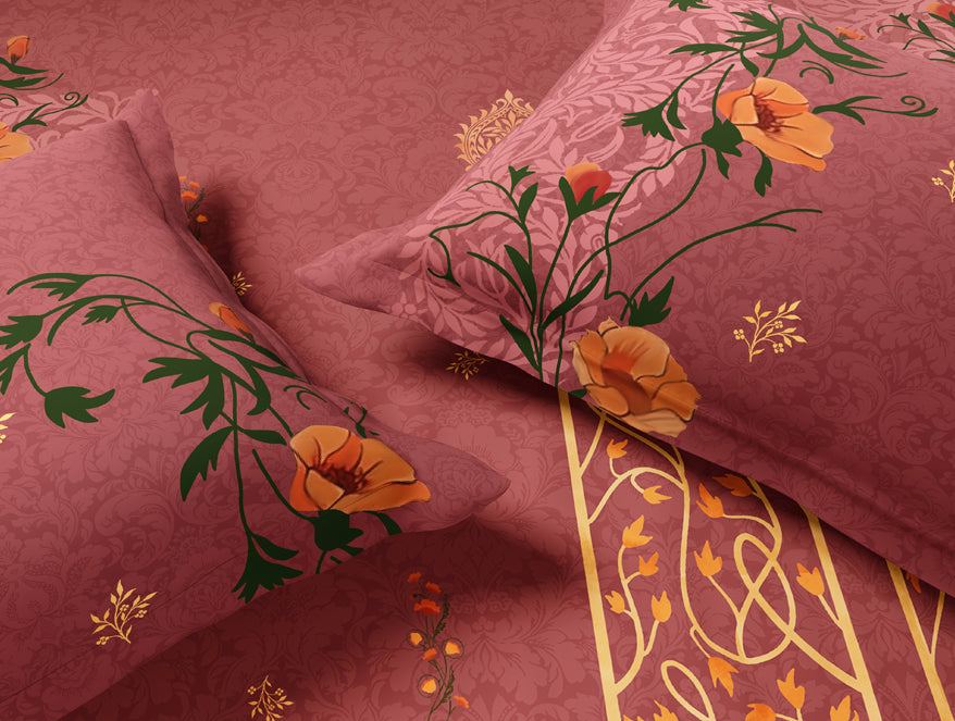 Essentials 100% Cotton Large Bedsheet, 180 TC, Ornate, Dark Blush