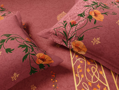 Essentials 100% Cotton Large Bedsheet, 180 TC, Ornate, Dark Blush