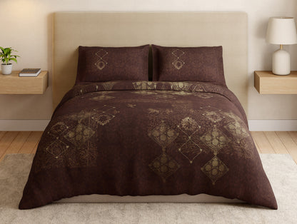 Essentials 100% Cotton Large Bedsheet, 180 TC, Ornate, Dark Brown