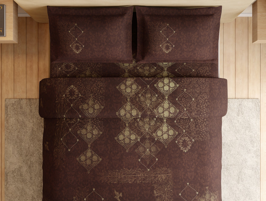 Essentials 100% Cotton Large Bedsheet, 180 TC, Ornate, Dark Brown